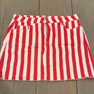 American Bazi Red and White Striped Cotton Mini Skirt